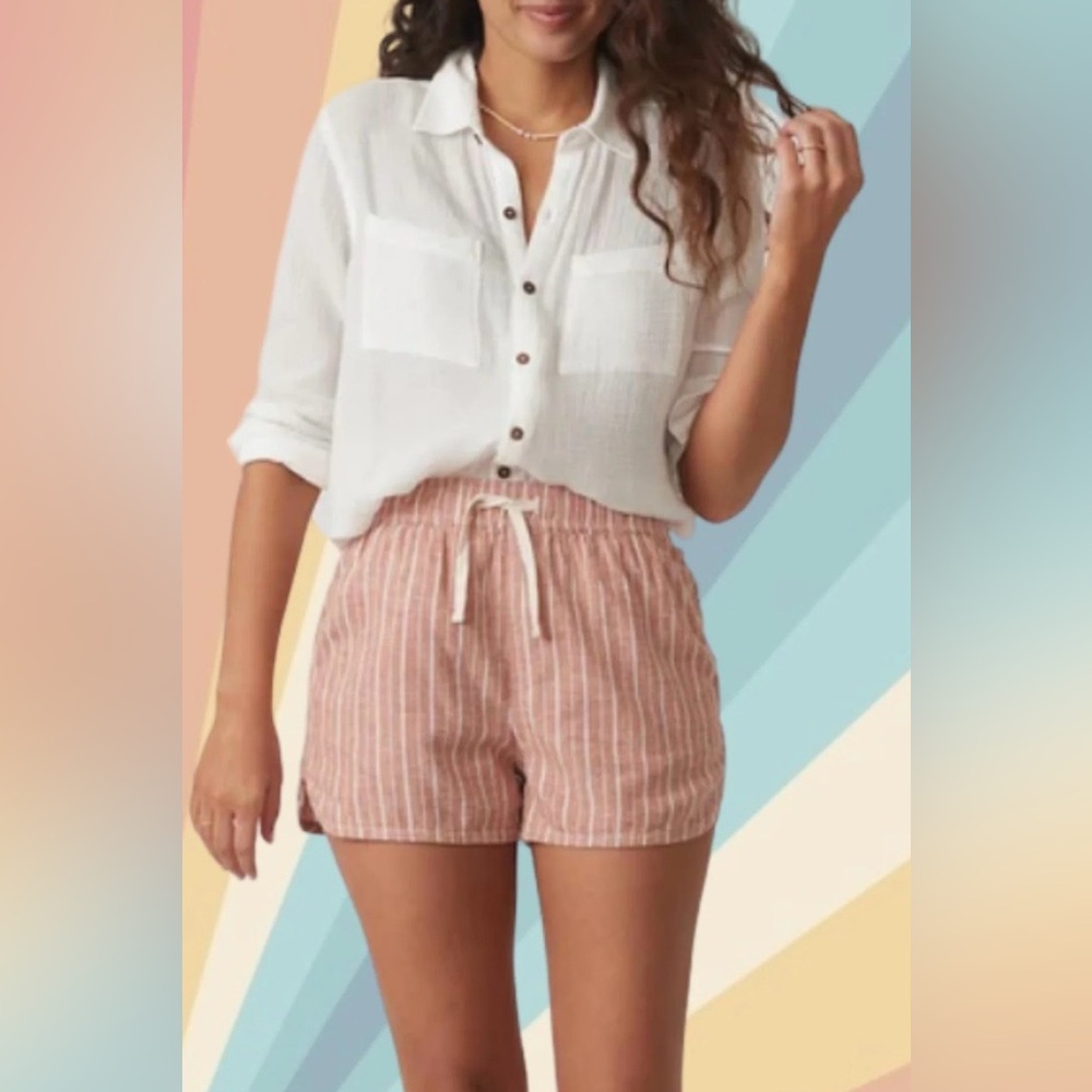 Marine Layer Beach Short - Bombay Brown/White Stripe  - M - Hemp Tencel Blend